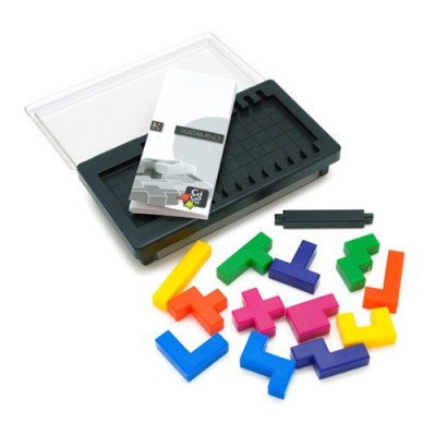 Jogo Katamino peças geométricas coloridas com base preta e tampa transparente