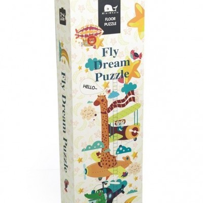 Caixa de puzzle Fly Dream Puzzle com ilustração de animais em aviões coloridos