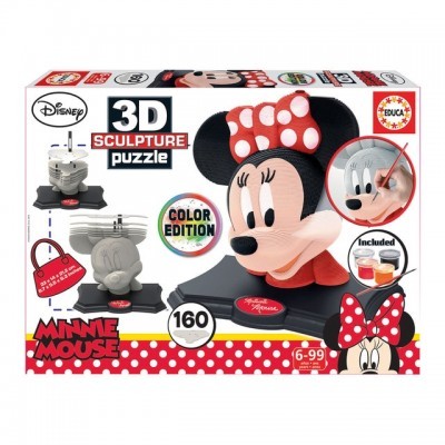 Caixa de puzzle 3D de escultura Minnie Mouse com 160 peças e tintas incluidas