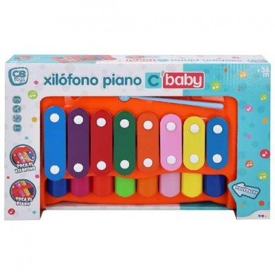 Xilofone piano colorido para crianças em caixa azul da CB Toys.