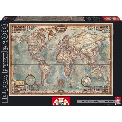 Caixa de puzzle com mapa mundi vintage de 4000 peças