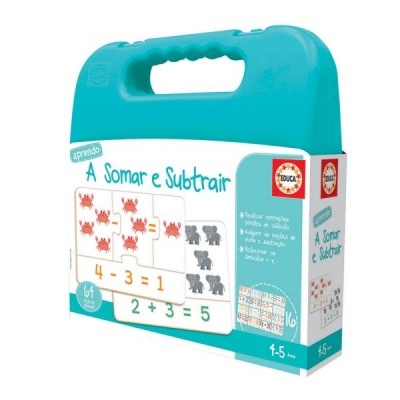 Kit educativo azul para aprender a somar e subtrair com peças ilustradas