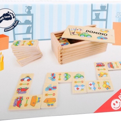 Jogo de dominó em madeira colorido para crianças com 28 peças e embalagem branca