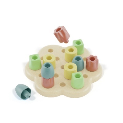Brinquedo de encaixe de madeira em forma de flor com peças coloridas