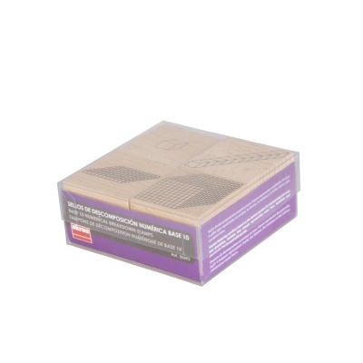 Embalagem com selos de decomposição numérica base 10 em cartão e plástico