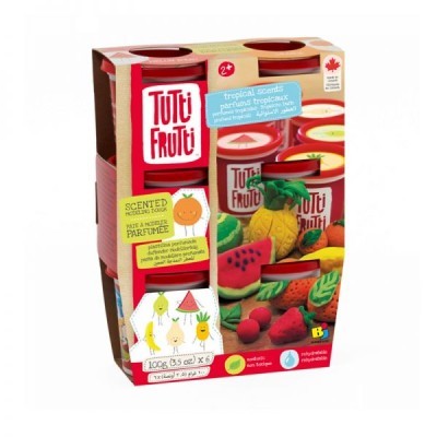 Embalagem de velas perfumadas Tutti Frutti com imagens de frutas tropicais