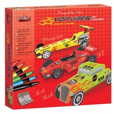 Kit criativo para modelar carros de corrida decorativos em caixa vermelha
