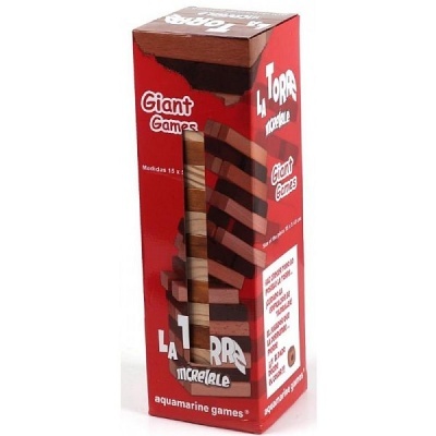 Embalagem vermelha de jogo de madeira gigante com torre empilhável LA TORRE INCREÍBLE.