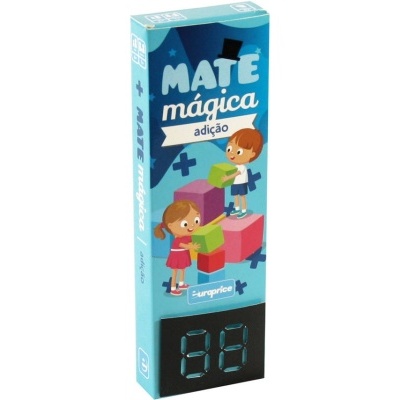 Caixa do jogo Mate Mágica adição com ilustrações de crianças e blocos coloridos
