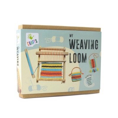 Caixa do produto MY WEAVING LOOM com tear e fios coloridos