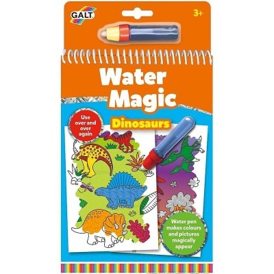 Livro de colorir Water Magic Dinosaurs com caneta de água numa embalagem laranja e azul