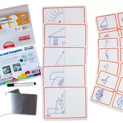 Conjunto didático Imagine and Complete da Learning Resources com cartas de desenho e acessórios.