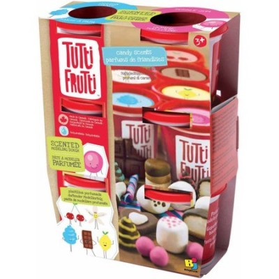 Embalagem do produto Tutti Frutti com frascos perfumados para crianças com imagem de doces na embalagem