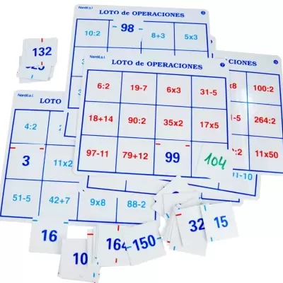 Jogo educativo de matemática com placas e fichas numeradas