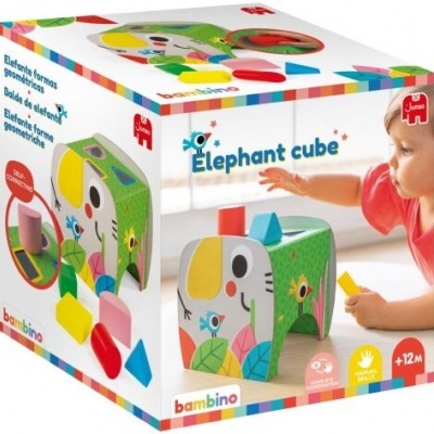 Caixa colorida de brinquedo infantil Elephant cube com bloco geométrico e elefante para crianças a partir de 12 meses.