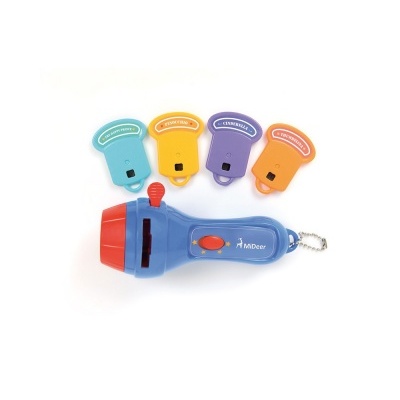 Lanterna azul com quatro cartões coloridos