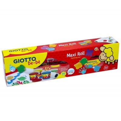 Conjunto de pintura Maxi Roll GIOTTO be-bè com rolo de papel e tintas coloridas para crianças.