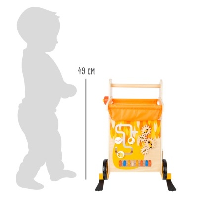 Andarilho de madeira para bebé com elementos educativos