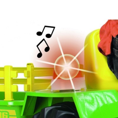 Brinquedo de trator verde com luz de alerta e notas musicais