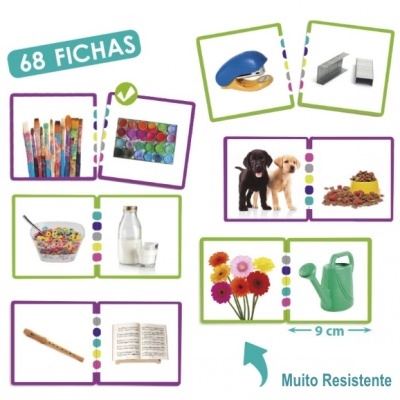 Cartões de associação coloridos com fotos e textos