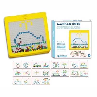 Brinquedo educativo magnético MAGPAD DOTS com base amarela e pontos coloridos magnéticos