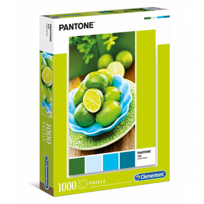 Caixa de quebra-cabeças Pantone 1000 peças com limas em prato azul e verde