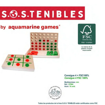 Jogo de Tic Tac Toe e Lig4 em madeira com peças vermelhas e verdes com selo FSC