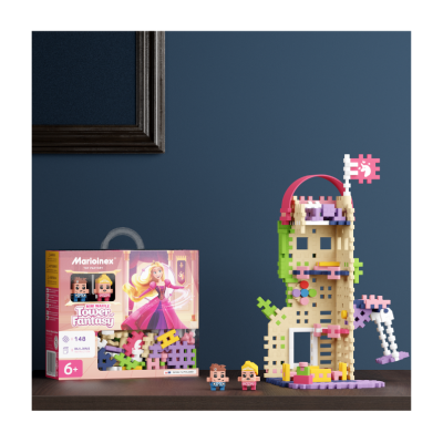 Conjunto de blocos de construção Marioinex Tower Fantasy com torre colorida e dois bonecos