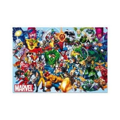 Cartaz colorido com personagens da Marvel e logotipo MARVEL