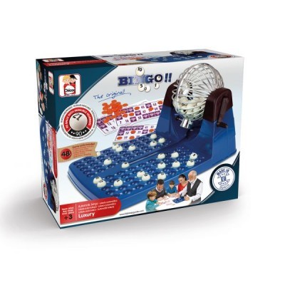 Conjunto de jogo Bingo com base azul e bolas numeradas branco