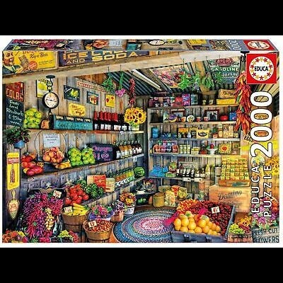 Caixa de puzzle EDUCA 2000 peças com imagem de uma mercearia cheia de produtos e decoração colorida