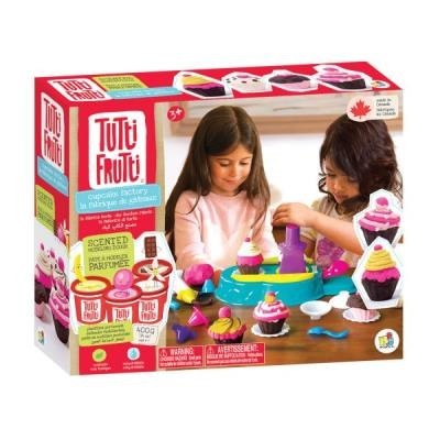 Caixa de jogo de criação de bolos Tutti Frutti com imagens de crianças a brincar