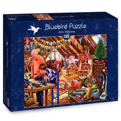 Caixa de puzzle Bluebird Puzzle com 1500 peças e imagem de sótão com pessoas a brincar