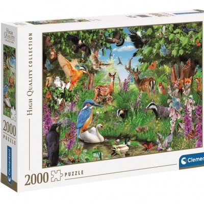 Embalagem de puzzle 2000 peças Clementoni com imagem de floresta e animais