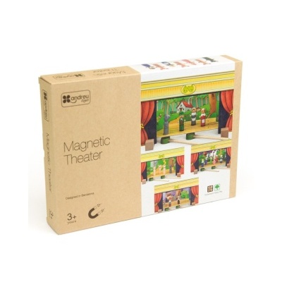 Caixa de jogo Magnetic Theater com imagens de teatro e bonecos magnéticos