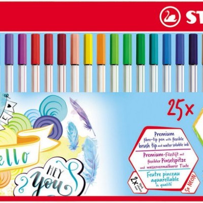 Conjunto de 25 marcadores coloridos Pen 68 da STABILO em caixa metálica