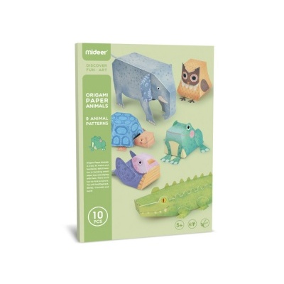 Caixa de origami com animais de papel coloridos