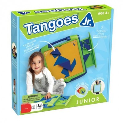 Embalagem do jogo Tangoes Jr com uma menina a jogar