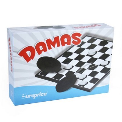 Caixa do jogo de Damas Europrice com peças preto e branco.