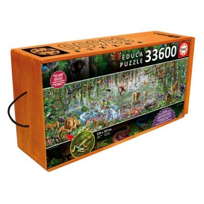 Caixa de puzzle Educa 33600 peças com imagem de floresta e animais