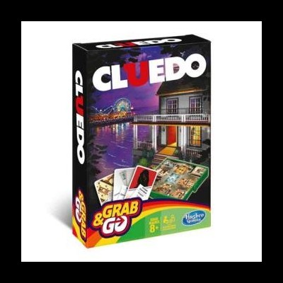 Jogo de tabuleiro Cluedo em caixa colorida com imagens do tabuleiro e cartas