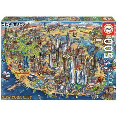 Caixa de puzzle EDUCA 500 peças com mapa ilustrado de New York City.