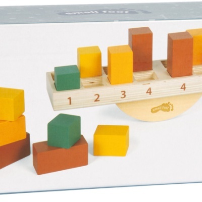 Brinquedo educativo de madeira com blocos coloridos e base numerada para crianças 3+