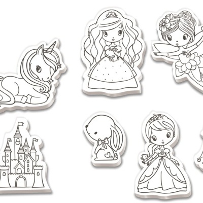 Autocolantes a preto e branco com temas de conto de fadas