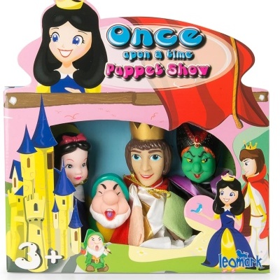 Conjunto de marionetas de dedo com personagens de conto de fadas em embalagem colorida