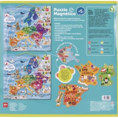 Puzzle magnético infantil com mapa da Europa e ilustrações coloridas