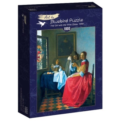 Caixa de quebra-cabeça Bluebird Puzzle com pintura 'The Girl with the Wine Glass, 1659'.