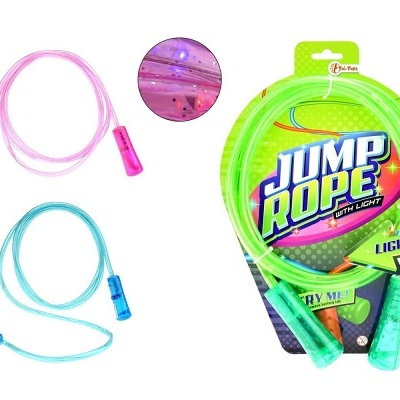 Cordas para saltar rosa, azul e verde com luzes, embaladas