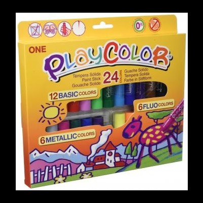 Conjunto Play Color de tintas sólidas em embalagem amarela com 24 cores