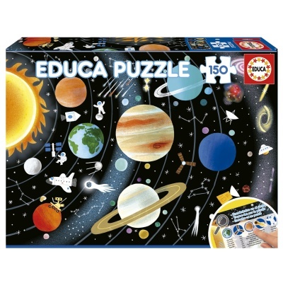 Caixa de puzzle EDUCA PUZZLE 150 peças com imagem do sistema solar em fundo preto estrelado